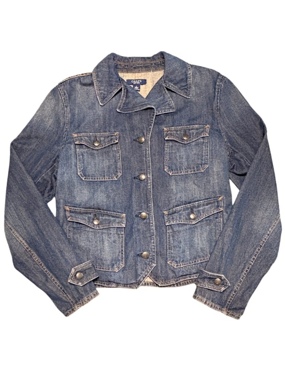 Chaps Denim Long Sleeve Button Front Blazer Utility Jean Jacket Womens Large